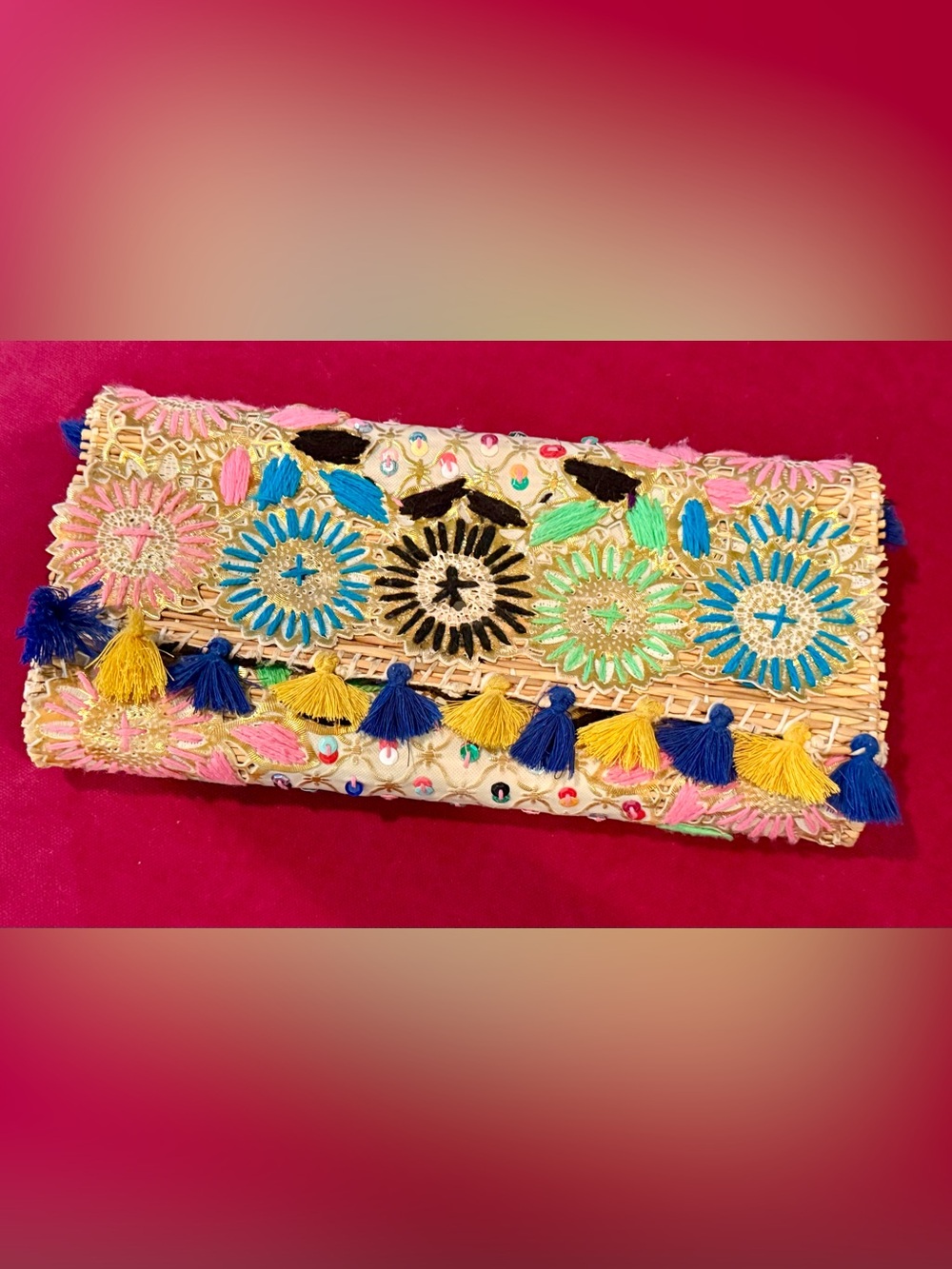 Embroidered Tassel Clutch Bag in Multi-Color